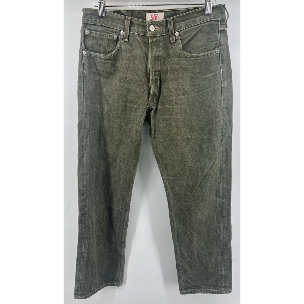 Levis 501 Jeans Olive Green Tagged 33/32 Actual 32/29 Straight Leg Distressed